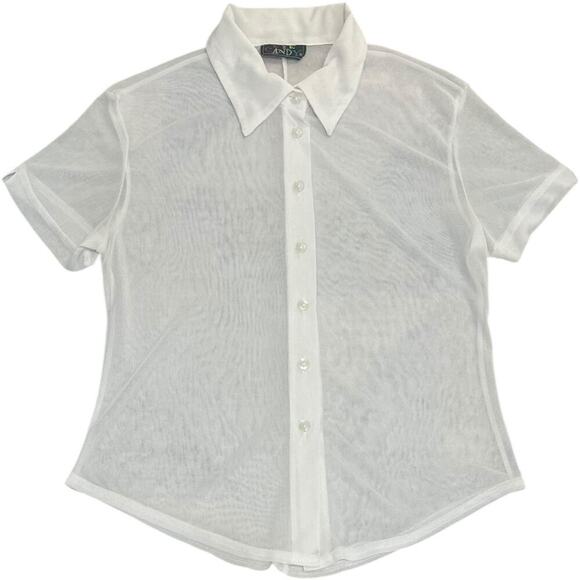 Eye Candy Y2K Sheer Button Up Polo Top - Picture 1 of 2